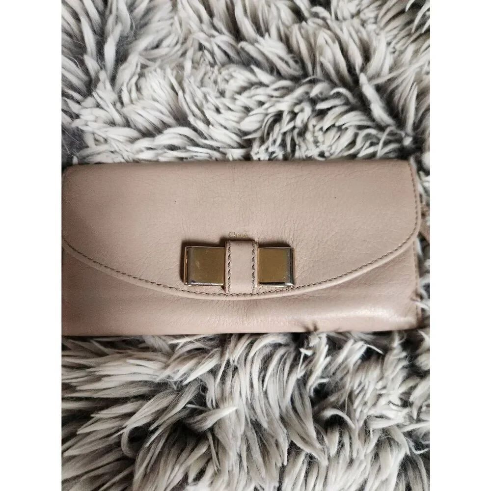 CHLOE Authentic Classic Taupe Mini bow Leather Flap wallet